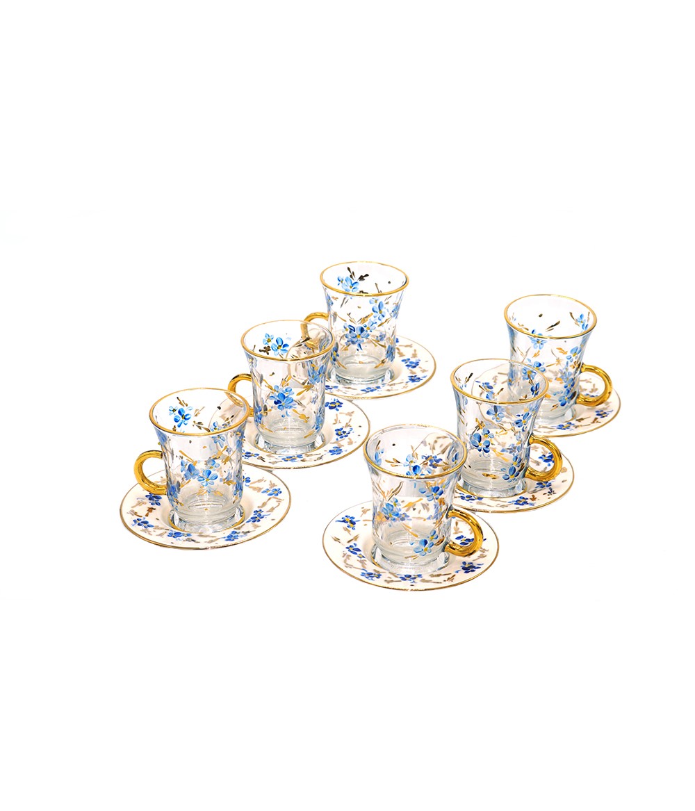 Tea Set with Golden Strips Blue With