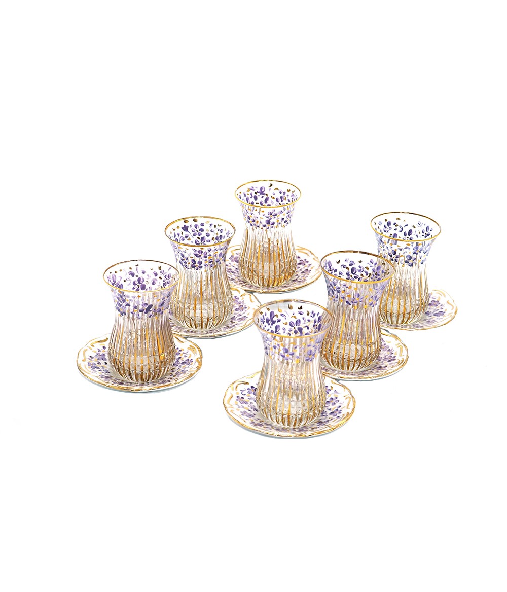 Tea Set with Golden Strips Purple