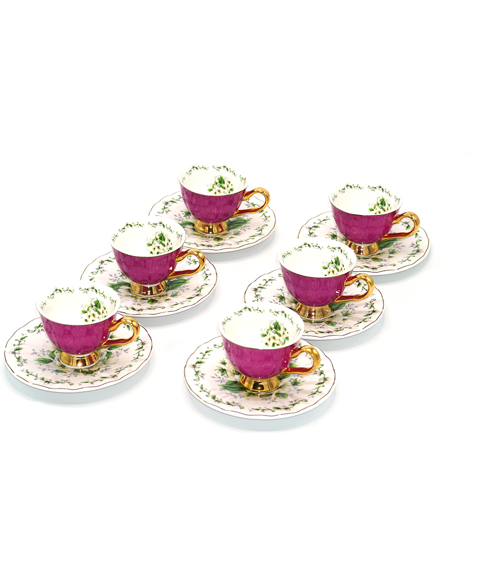 Coffee Cup (Set of 6) Dark Pink & Gold