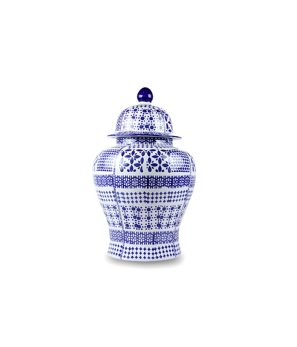 Decorative Ceramic Covered Temple JAR,Blue/White