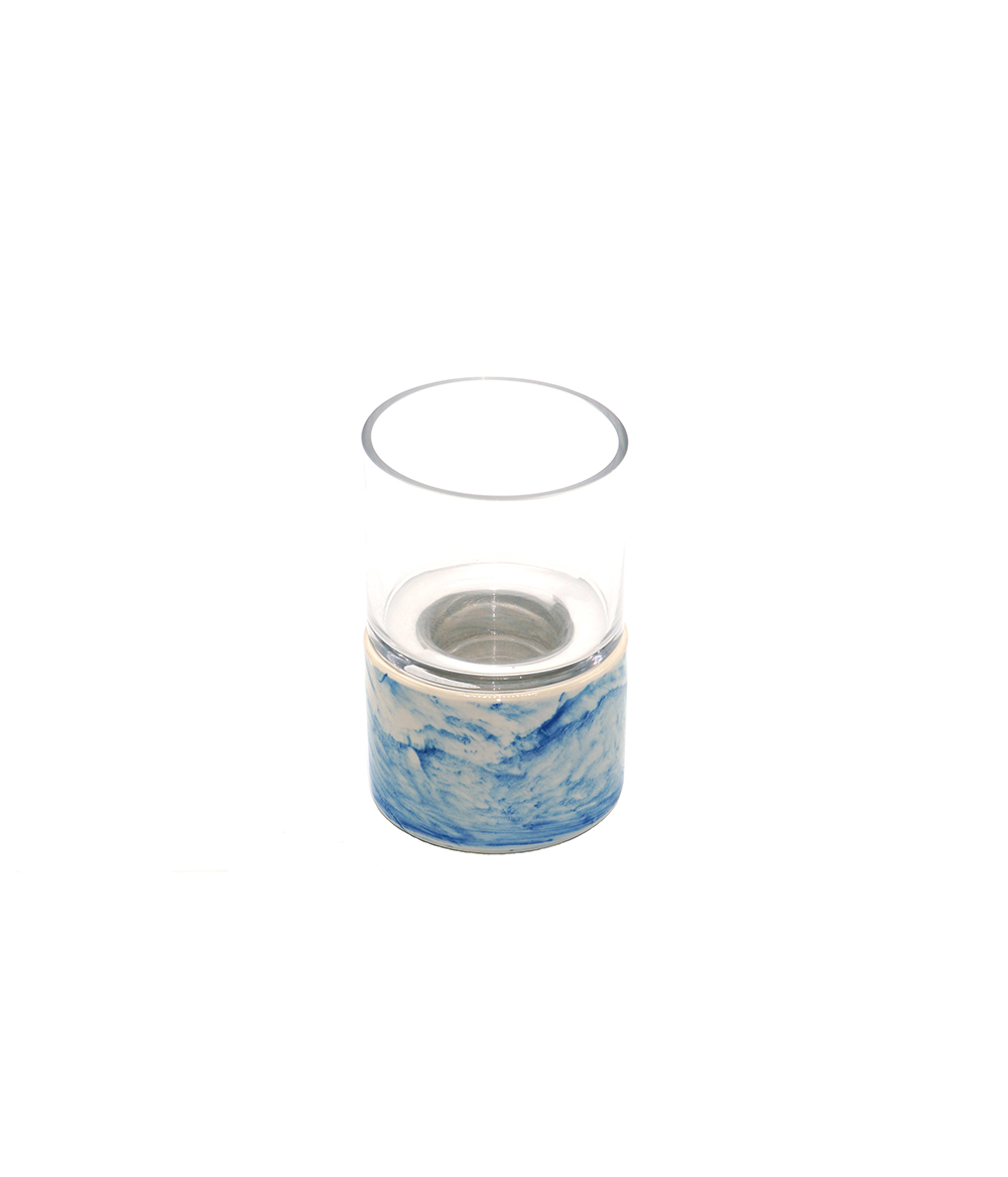 Ceramic & Glass Hurricane, Blue/White