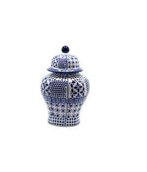 Decorative Ceramic Covered Temple Jar, Blu/White