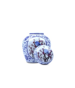 Decorative Cermanic Covered JAR, Blue/White/Crimson
