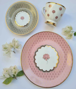 Snack Plate Pink Pichwai (Set Of 2)