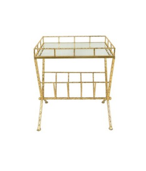 Metal & Glass Magazine Rack Accent Table, Gold